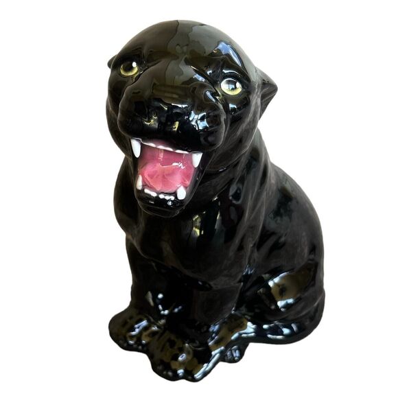 Hand Painted Large 1960s Italian Ceramic Black Panther Sculpture - Picture 7 of 10